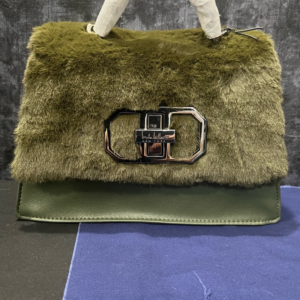 Luxurious Olive Green Fur Handbag